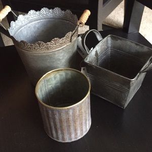 3 Galvanized Metal Home Decor Containers